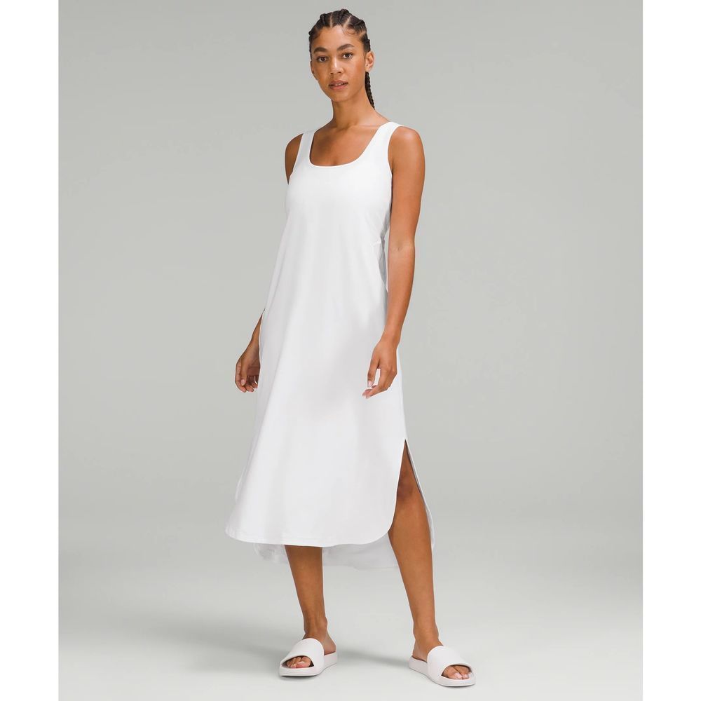 Lululemon Pima Cotton Open Back White Midi Dress, 8